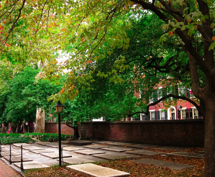 Image of courtyard paved with permeable pavers and surrounded by trees
